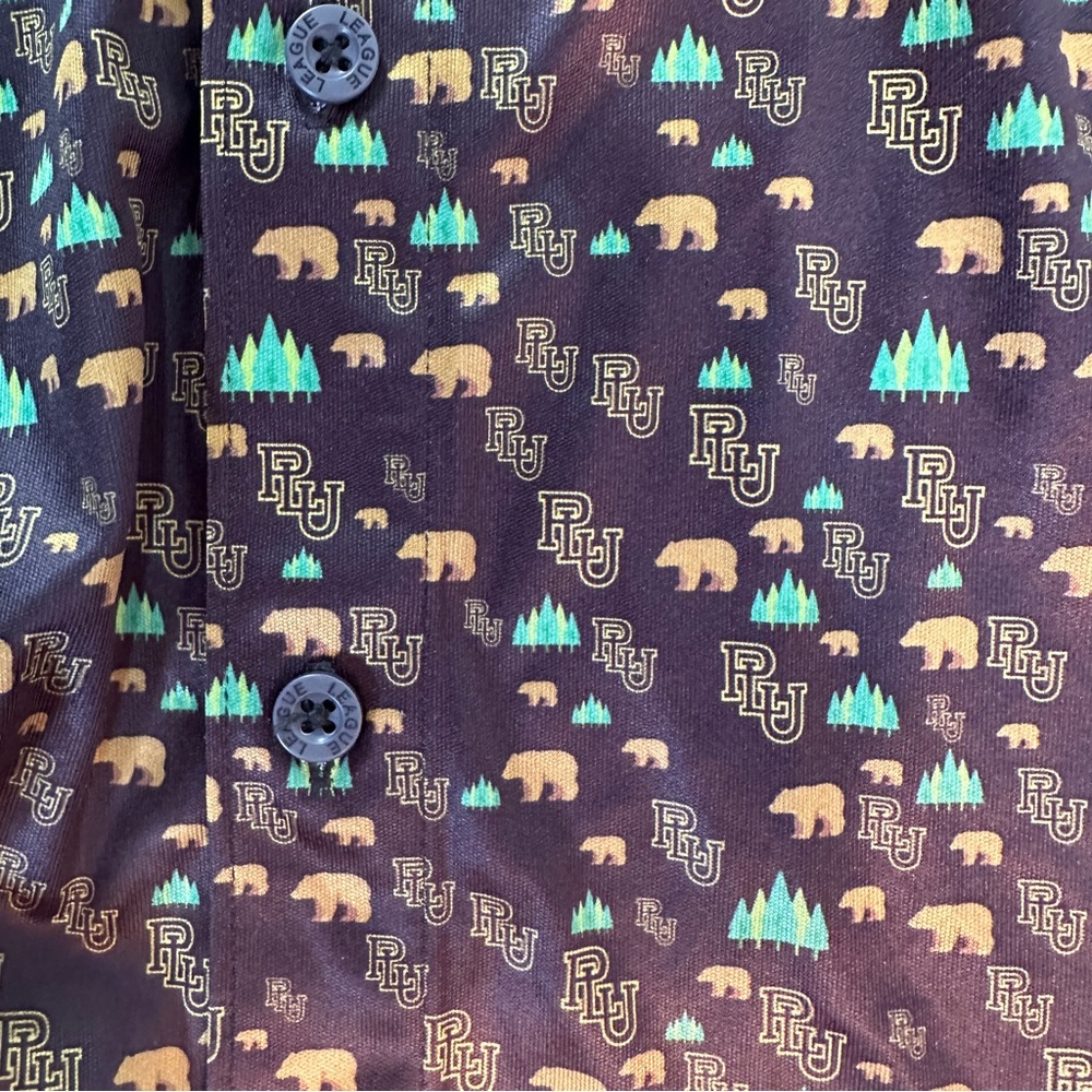 League 91 PLU Bear Trees Golf Button Down Activewear Collared Short Sleeve Shirt - Picture 2 of 9